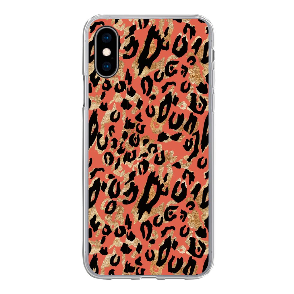 MuchoWow Handyhülle Schutzhülle Hülle für iPhone X Pantherdruck - Gold - Rosa Silikon Softcase Handy Hülle - Handyhülle