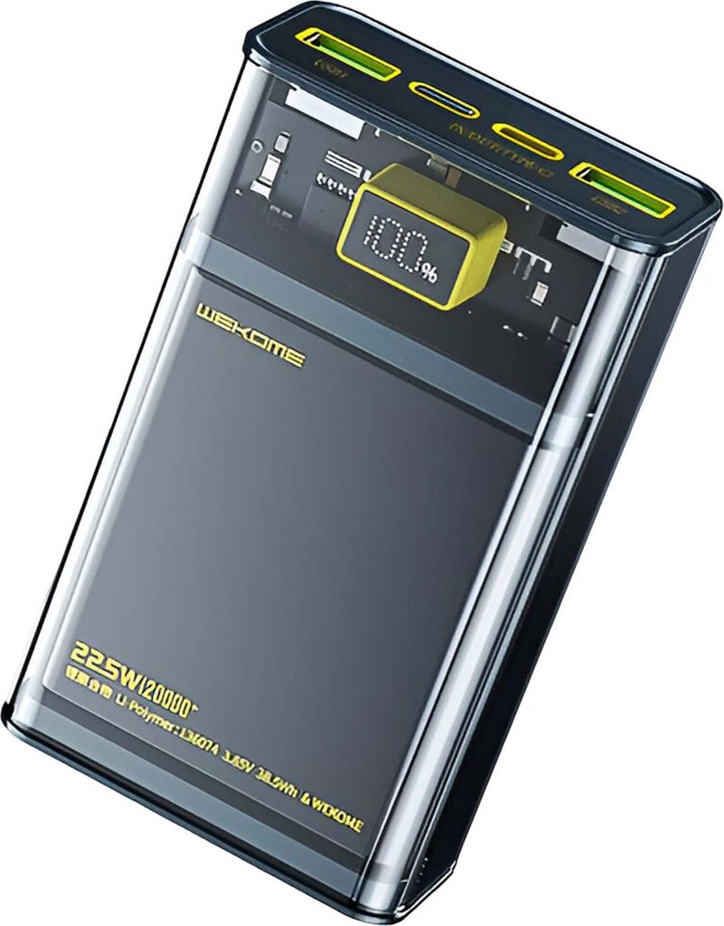 Wekome, Powerbank 20000mAh PD20W + QC22.5W Serie Vanguard, Schwarz transparent