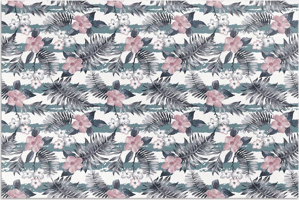 Hawaiianische Blätter und Blumen tropisches Muster – Vinylteppich – 80x120 cm – Outdoor Teppich – Terrasse – Wetterfest – Modern
