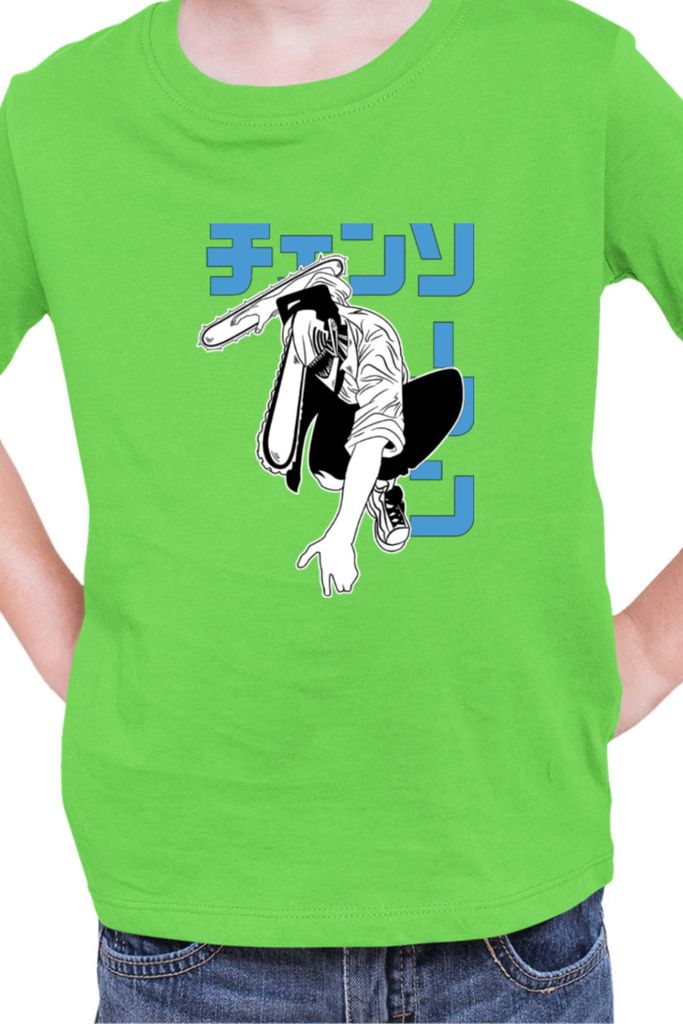 Kinder T-Shirt Manga Japan Anime Comics Animation Chainsaw Anime manga Man 06, 3-4 Jahr - 104 / Lime