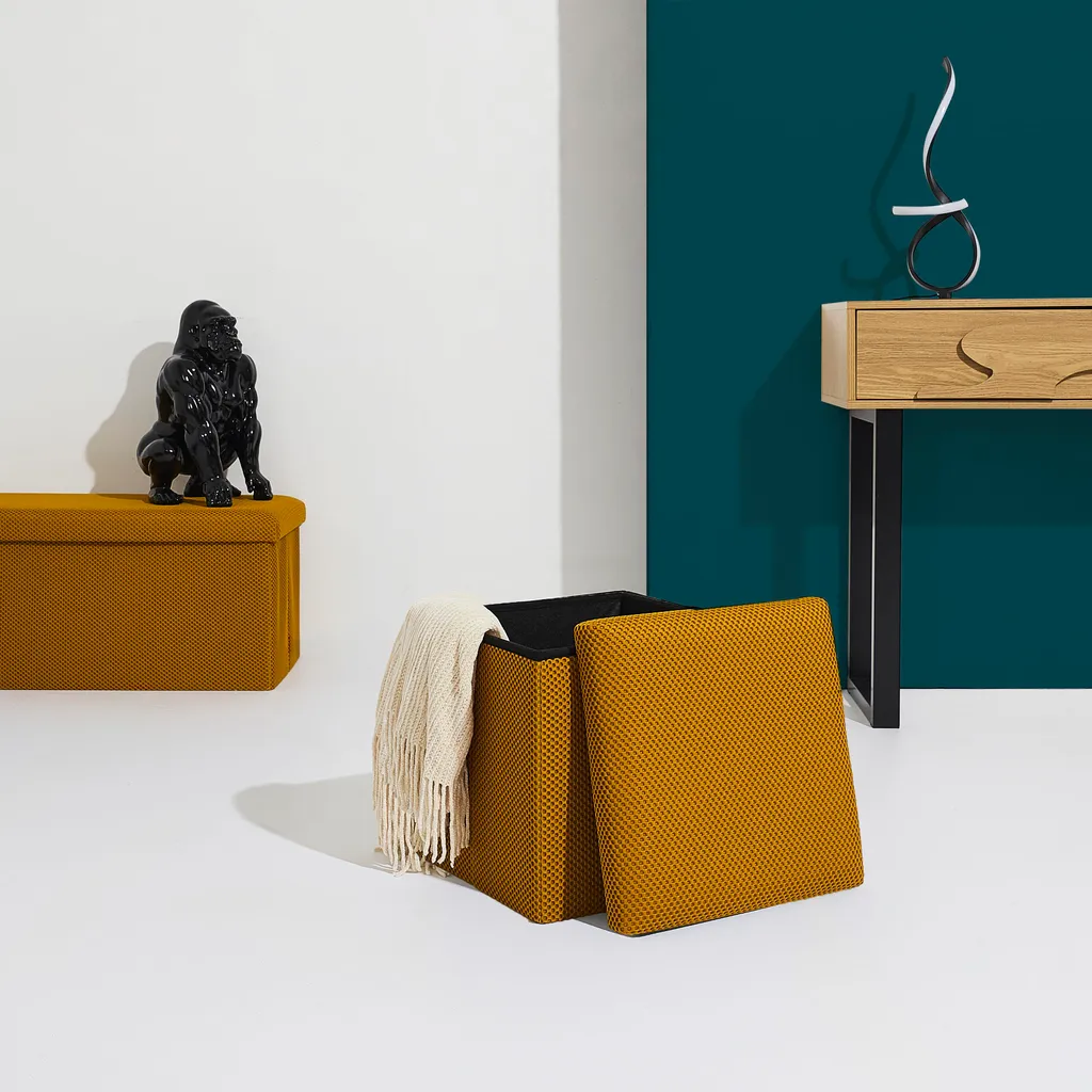 Pouf Coffre Jaune Atome Pliable - Design Gain de Place et Assise Confort