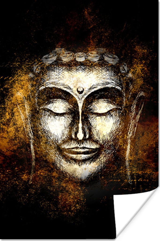 MuchoWow Poster Buddha - Kopf - Schwarz 120x180 cm - Kunstposter