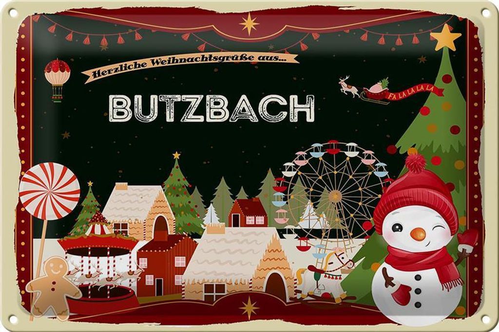 Blechschild Weihnachten Grüße BUTZBACH 30x20cm