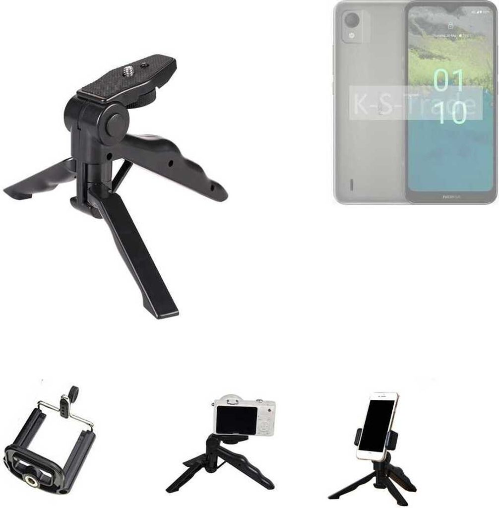 K-S-Trade Stativ Tisch-Ständer Dreibein Handy-Stativ Ständer kompatibel mit Nokia C110 Mini-Stativ Smartphone Tripod Handy-Stativ aus Plastik