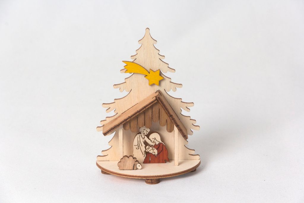 Drechslerei Kuhnert - Motivsockel Krippe aus Edelholzfunier - Maße ca. 7,5 x 4 x 11 cm - 27551