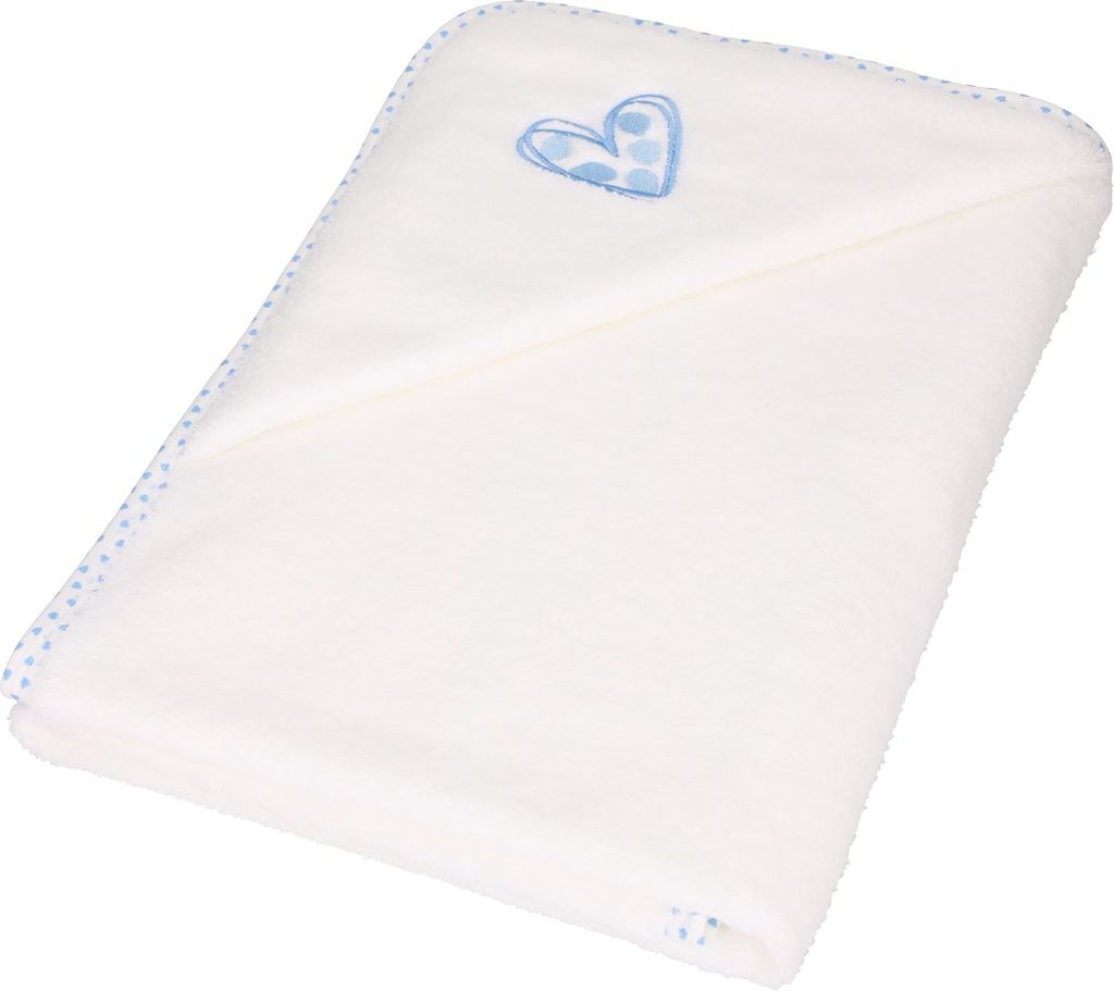 Betz 3tlg Kapuzentuch 85x85 cm Babyset HERZCHEN I 100% Baumwolle 1 Kinder Badetuch 1 Lätzchen 1 Waschhandschuh Baby Farbe - weiß-blau