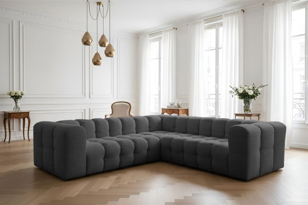 Ecksofa Designersofa SOLVIE XS in Stoff Moly Anthrazit Seite Universal
