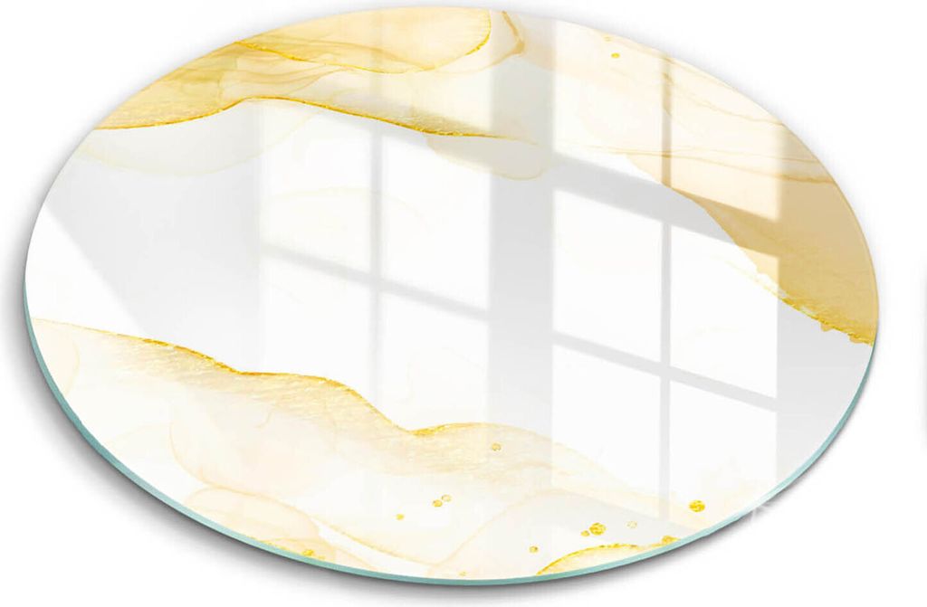 Glasschneideplatte - Herdabdeckplatte - fi40 cm -Schneidebrett - Spritzschutz - Goldene Abstraktion