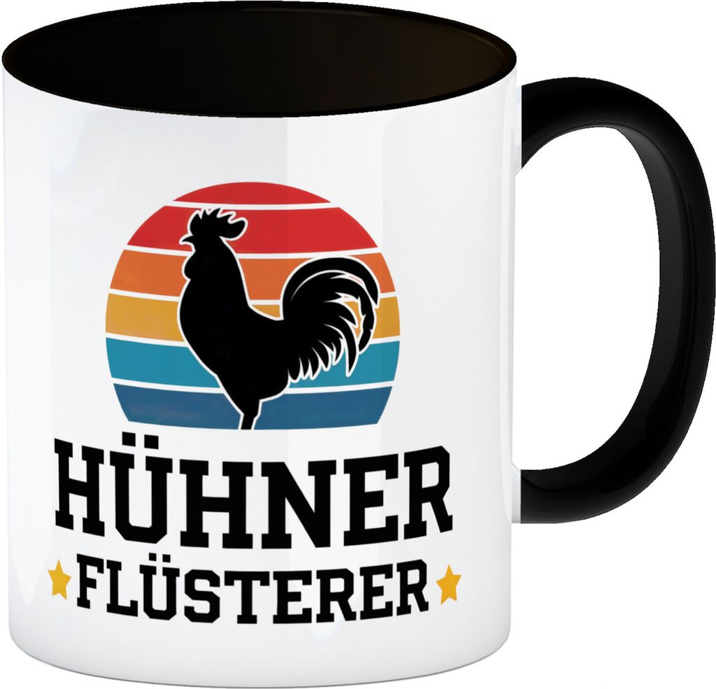 Hahn-Silhouette Sonnenuntergang - Hühner Flüsterer Kaffeebecher in schwarz