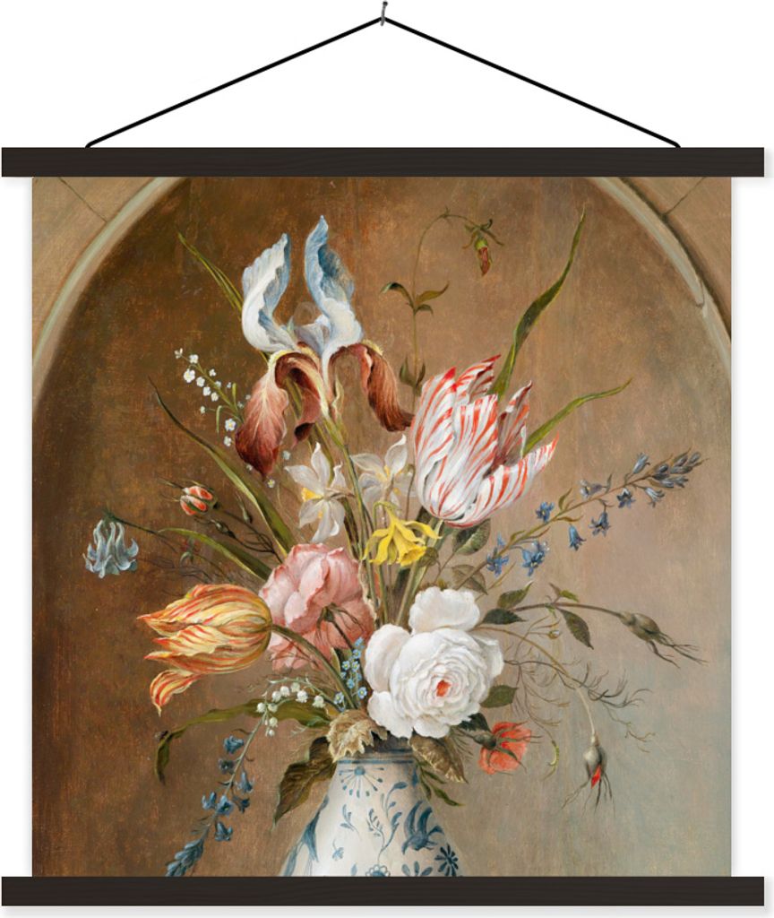 MuchoWow Textilposter Stilleben mit Blumen - Balthasar van der Ast - Malerei 60x60 cm mit schwarzem Rahmen - Posteraufhänger