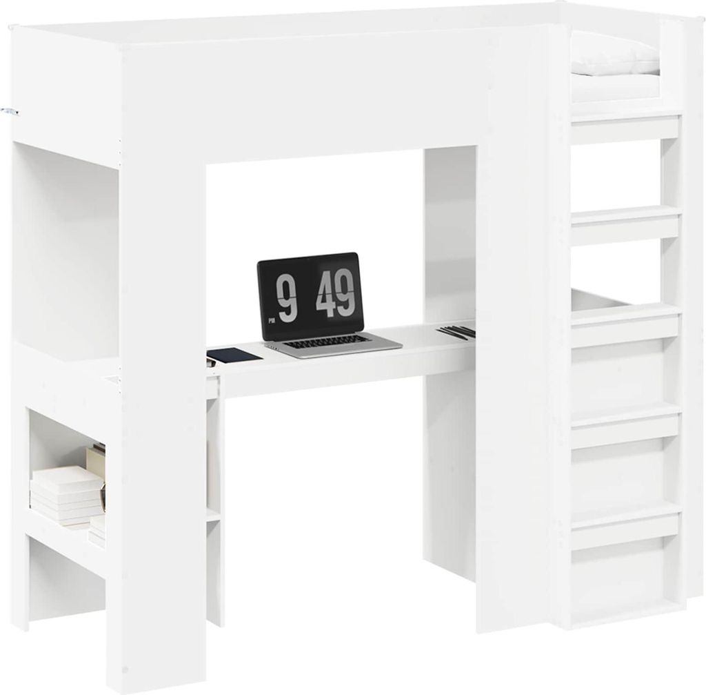 vidaXL Etagenbettgestell mit Schreibtisch Weiß 75 x 190 cm