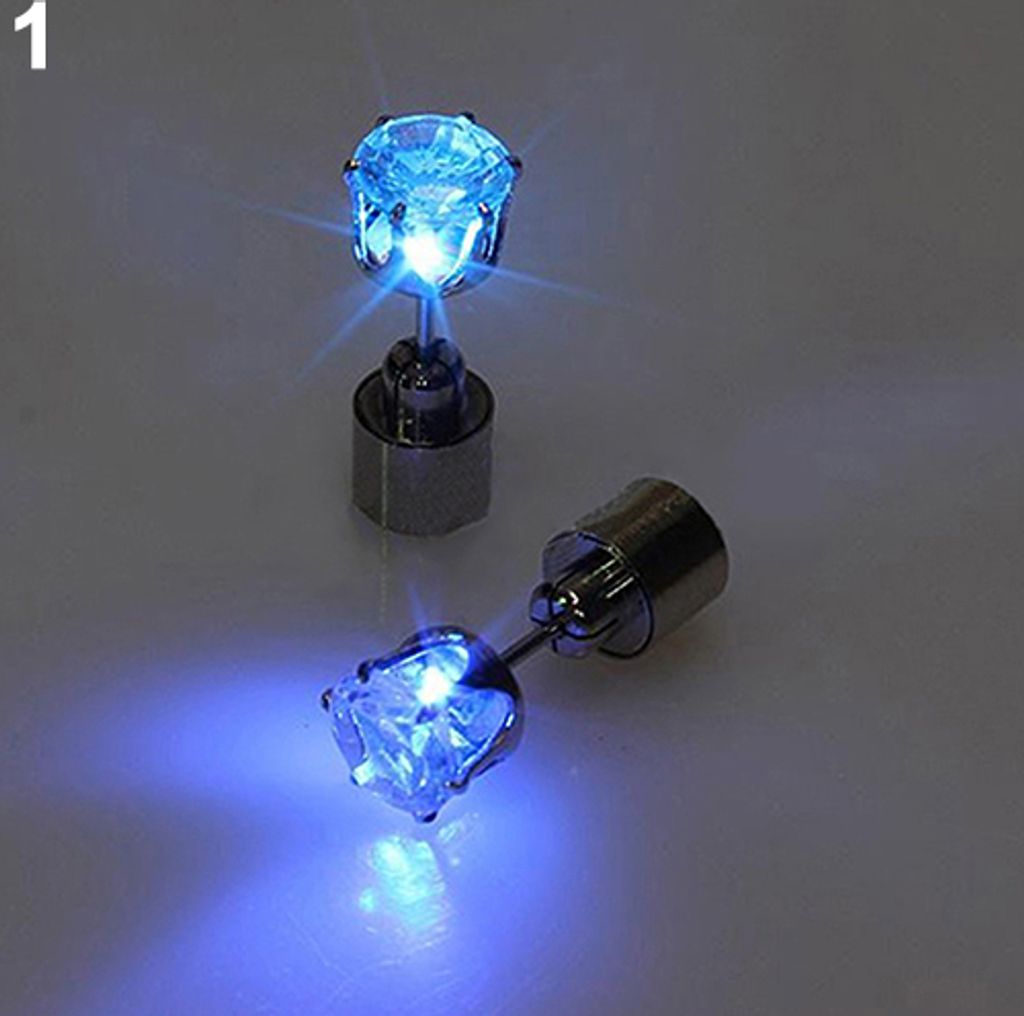 Mode Frauen LED Leuchten Strass Ohr Stud Ohrring Party Tanz Weihnachten Schmuck-Blau