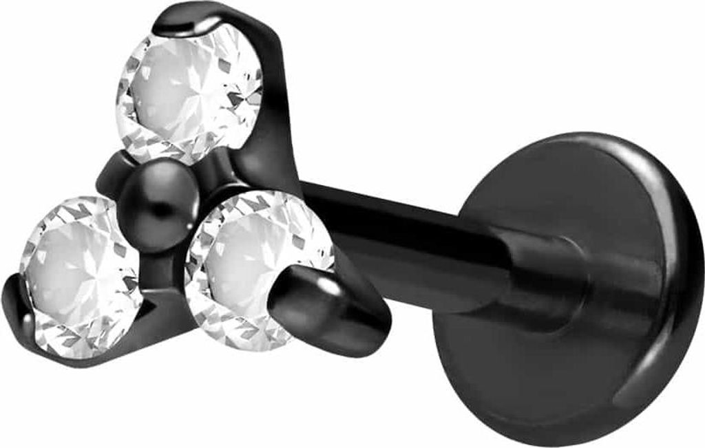 Ohrpiercing, Nasenpiercing Titan Labret mit Innengewinde KRISTALLBLUME Schwarz Stablänge: 10mm | Stabstärke: 1,6mm | Discgröße: 4,5mm