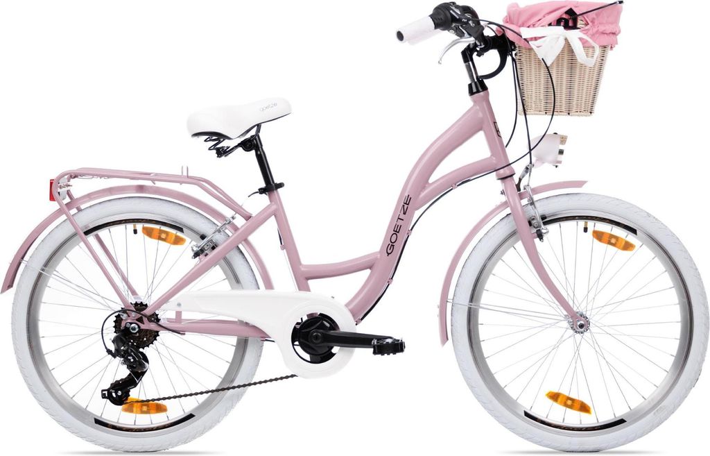 Goetze Mood 24 Zoll Laufrad, 14 Zoll Tiefeinstiegrahmen, V-Bremse, 6-Gang Shimano Tourney, Komfortsattel, LED-Beleuchtung, Korb mit Bezug!