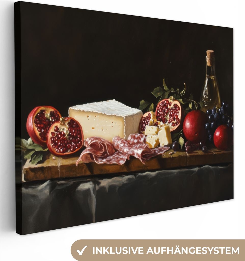 Wanddeko 80x60 cm - Stilleben - Trinktafel, Leinwand Bilder Wohnzimmer
