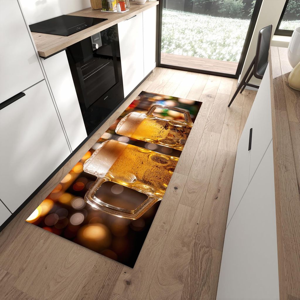 Küchenteppich 80x200cm rutschfest & abwischbar PVC Läufer - Zwei Bierkrüge