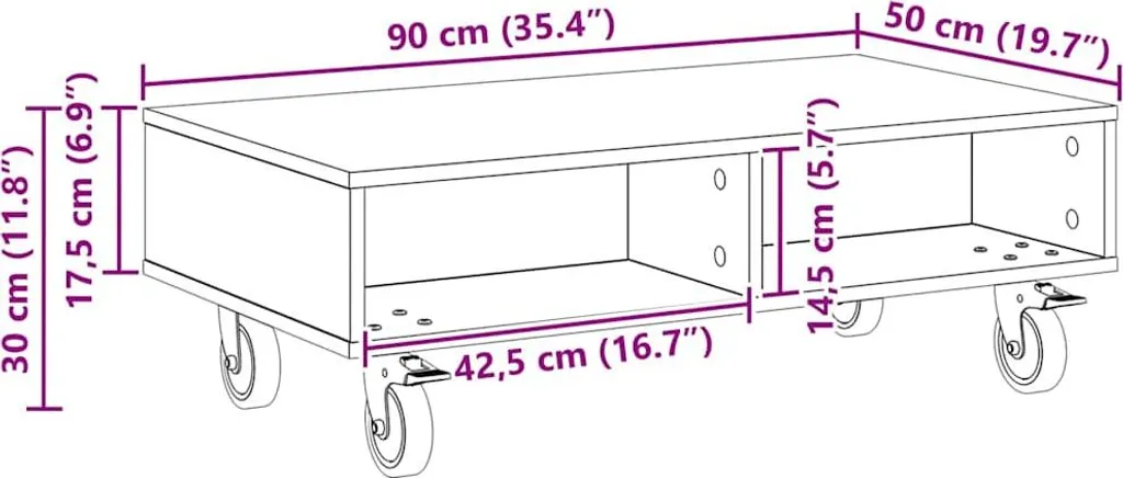 SYFAX™ Tavolino da Salotto Moderno Grigio Cemento 90x50x30cm su Ruote - 10