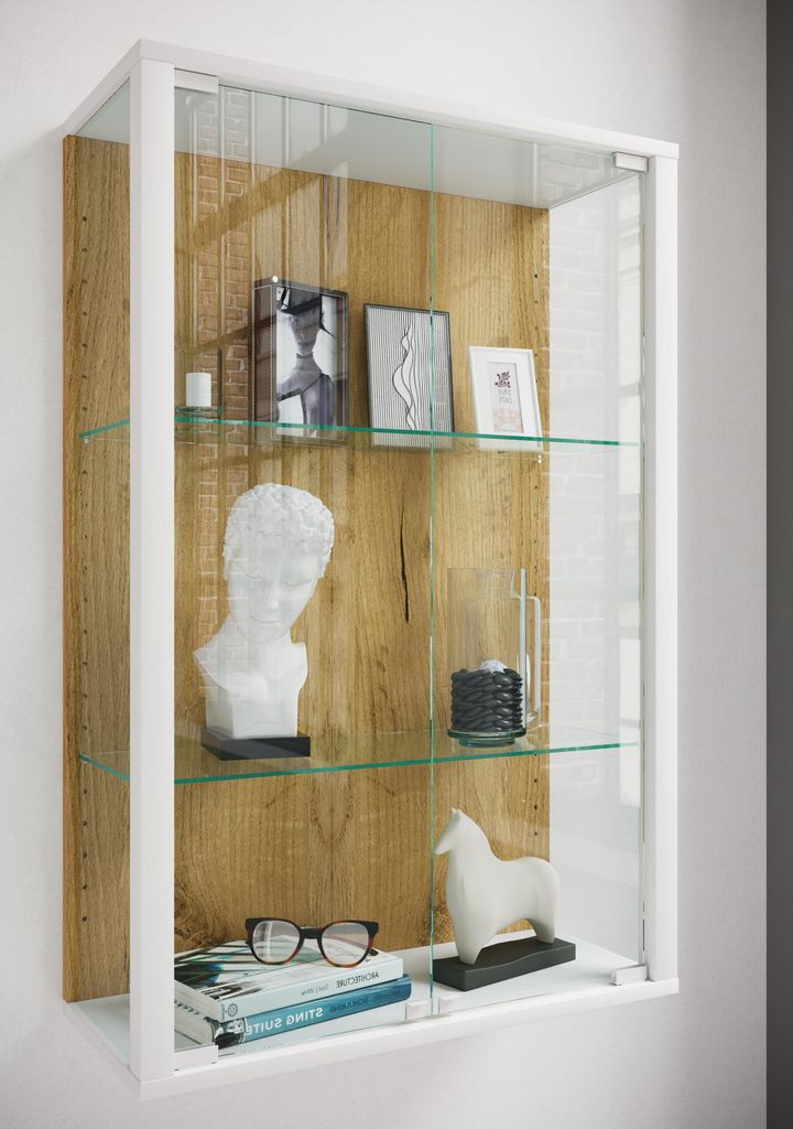 VCM Glasvitrine hängend | Vitrine Glas mit ESG-Sicherheitsglas | Maße: H. 80 x B. 60 x T. 25 cm | Hängevitrine Glas | Modern und platzsparend | ...