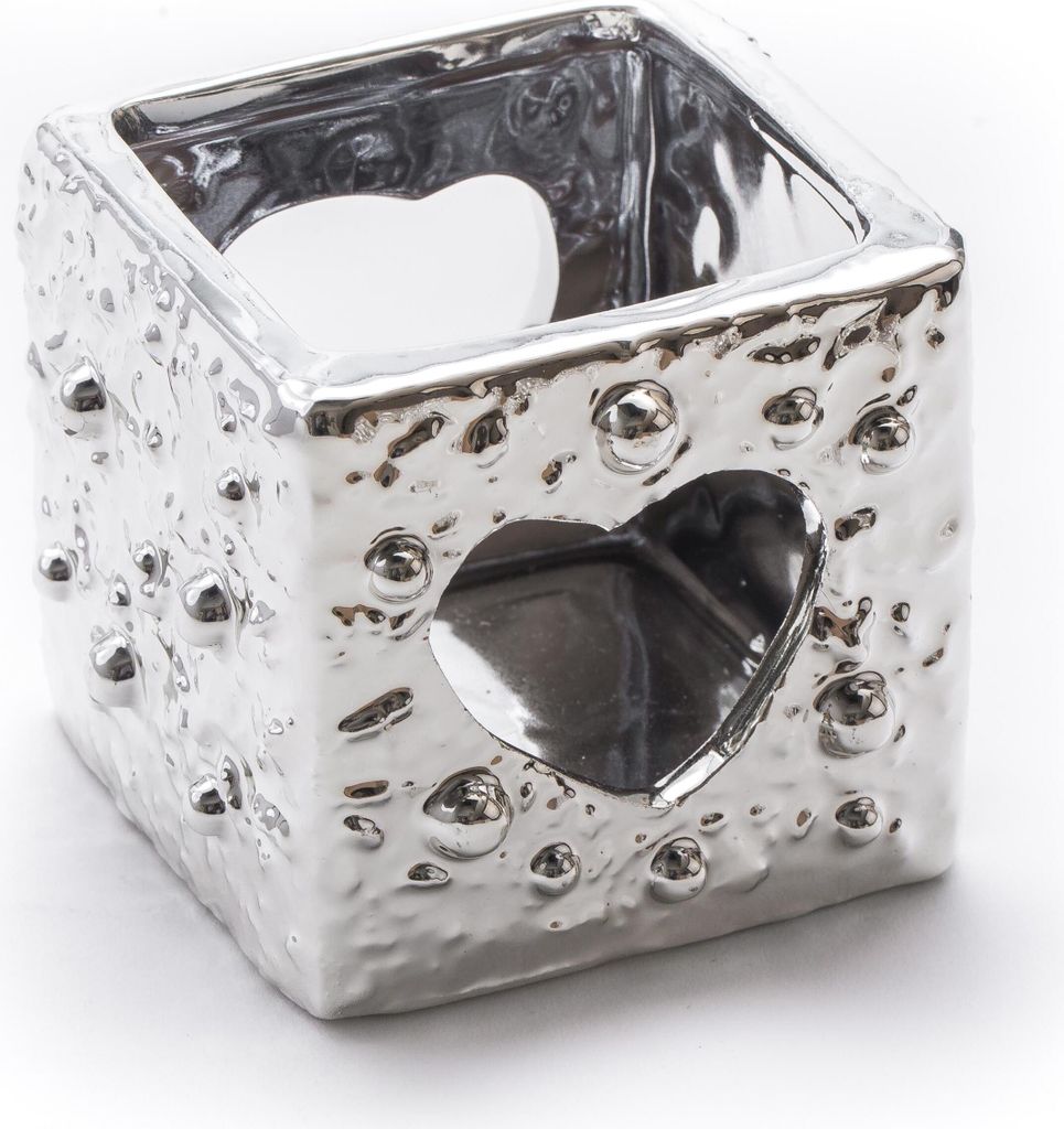 Keramik Teelichthalter silber Herz 7,5 x 7,5cm - 1 Stück