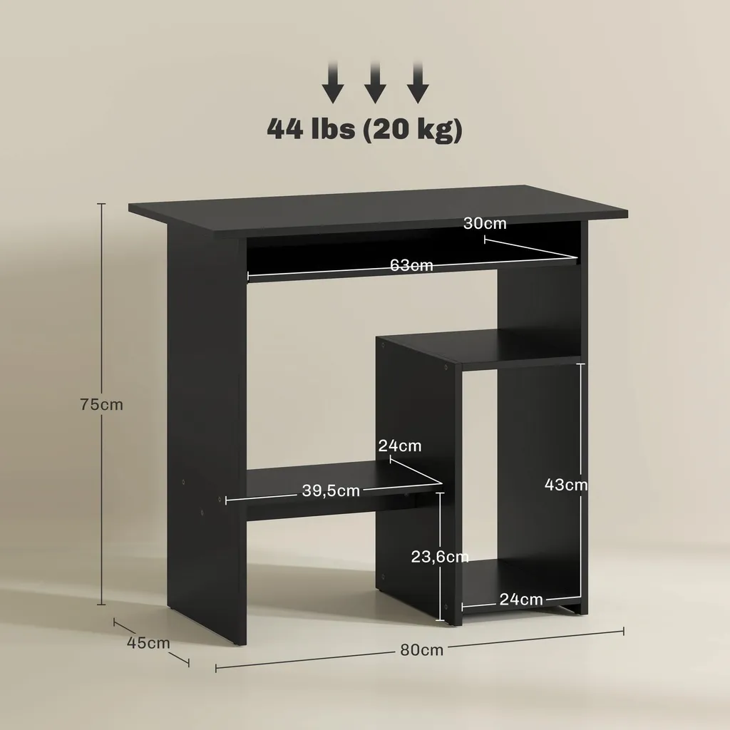 Bureau compact pour petits espaces noir 80 cm - Solution de rangement - 3