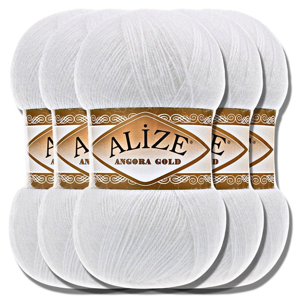 Alize 5x 100g Angora Gold Wolle, Uni, Häkeln, Stricken Produktbild 