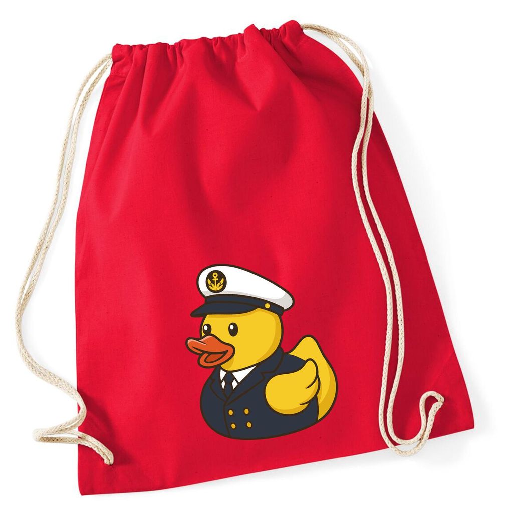 Huuraa Turnbeutel Quietscheente Kapitän Gummiente Seefahrer 12 Liter Classic Red Baumwolle Rucksack Geschenkidee
