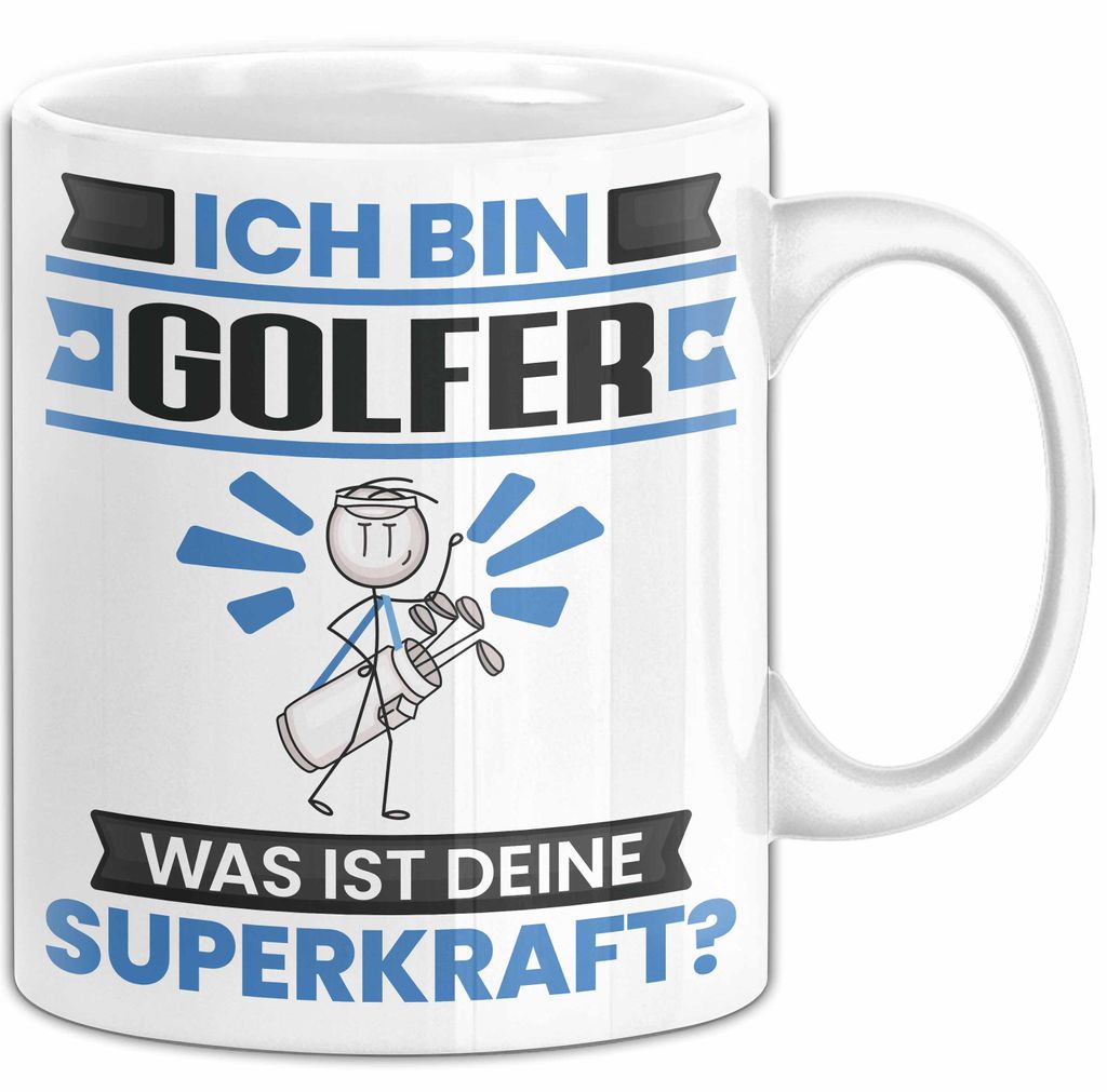 Golfer Tasse Geschenk für Golfer Geburtstag Lustiger Spruch Kaffee-Becher Was Ist Deine Superkraft (Weiß)