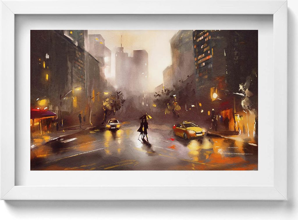 Straßenansicht von New York– Wandbild mit Rahmen – Gerahmtes Bild – Wanddekoration – 30x20 cm – Weiß Rahmen