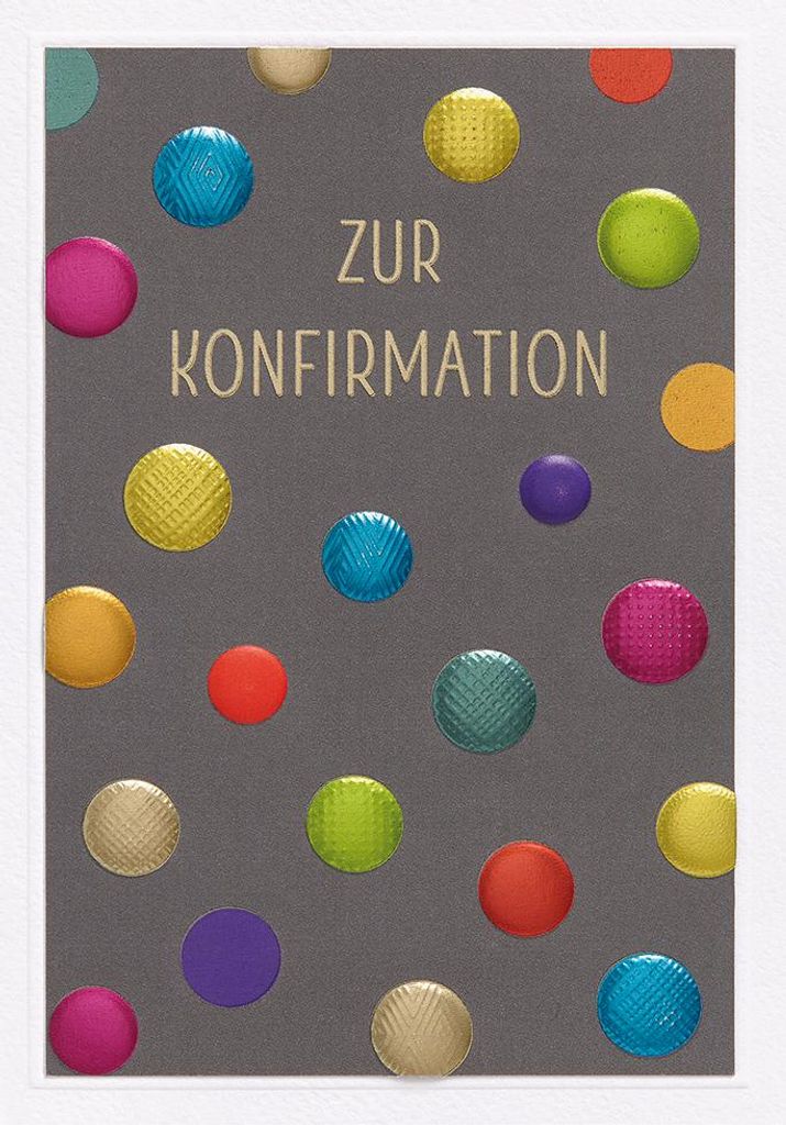 Konfirmation unverpackte Glückwunschkarte mit Umschlag bunte Punkte Zur Konfirmation