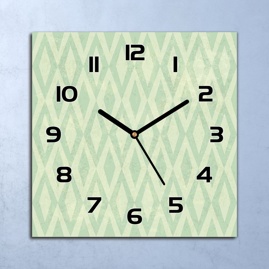 Wanduhr Echt-Glas-Küchenuhr Grunge Rhombus grün Quarz 30x30 Deko Bilder