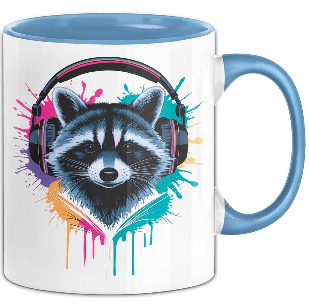 Waschbär Tierliebhaber Musik Kopfhörer Tasse Geschenk Lustige Geschenkidee Spruch (Blau)