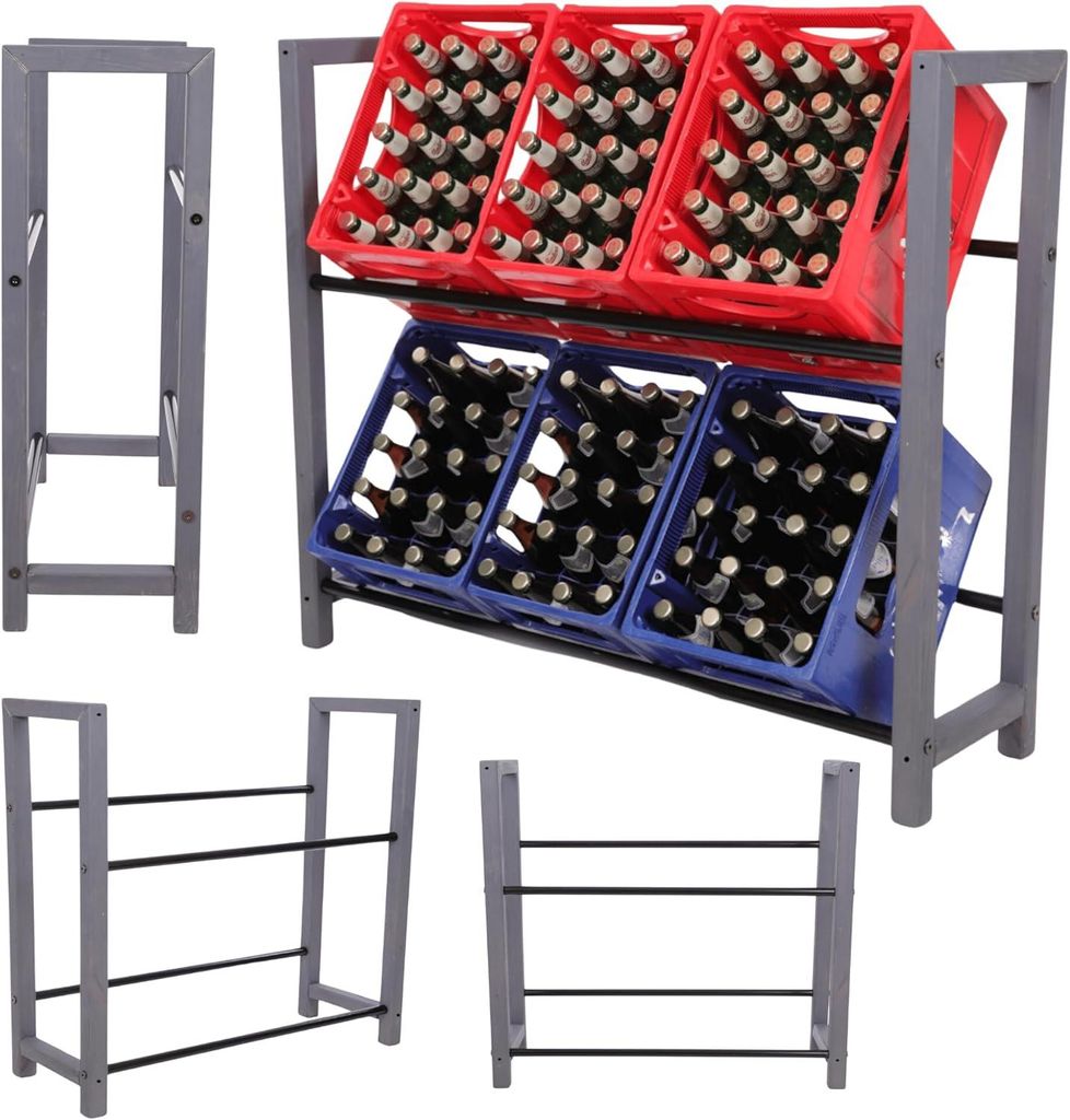 MODO24 Getränkekistenregal 6 Kisten, Kistenregal, Getränkeregal, Kistenständer, Holz Metall, Kellerregal, 94,5x32x111,5 cm, Grau/Schwarz, RSO