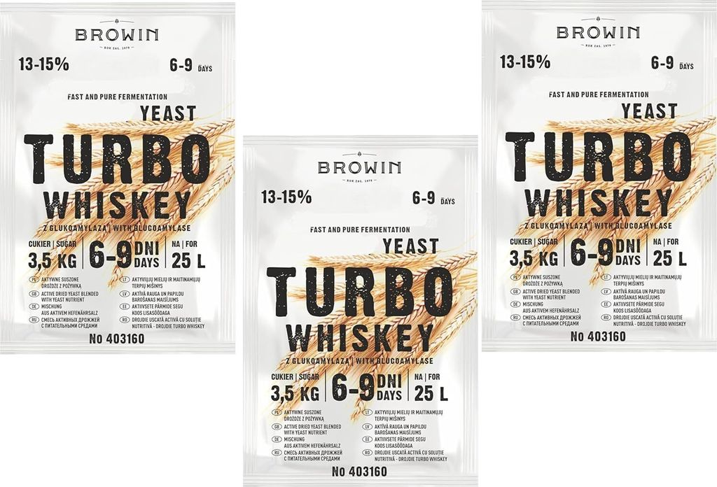 3 x Turbo Whiskey Alkohol Hefe Brennhefe Herstellung Maische aus Getreide 13-15%
