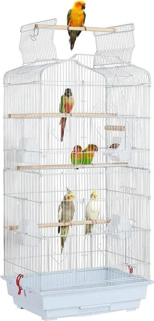 Cage oiseaux noire anti-évasion 46x36x92 cm - Pack confort avec perchoirs