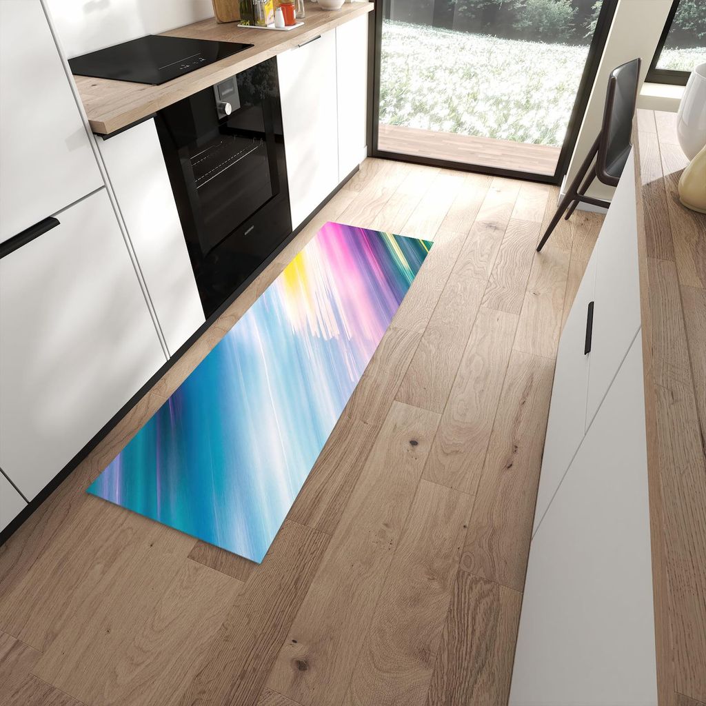 Küchenteppich 60x180cm rutschfest & abwischbar PVC Läufer - Farbiges Streifenmuster