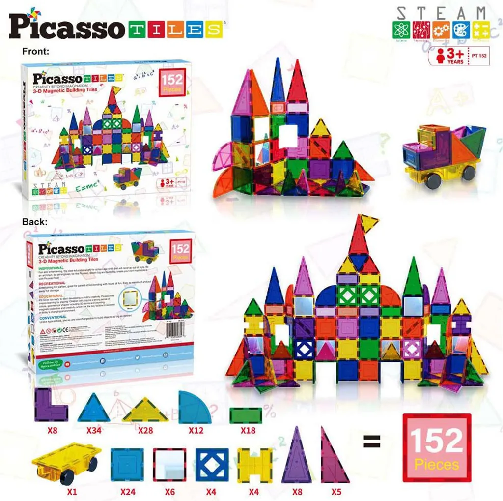 Jeu de Tuiles Magnétiques 152 Pièces avec Miroirs pour Construction Créative - 4