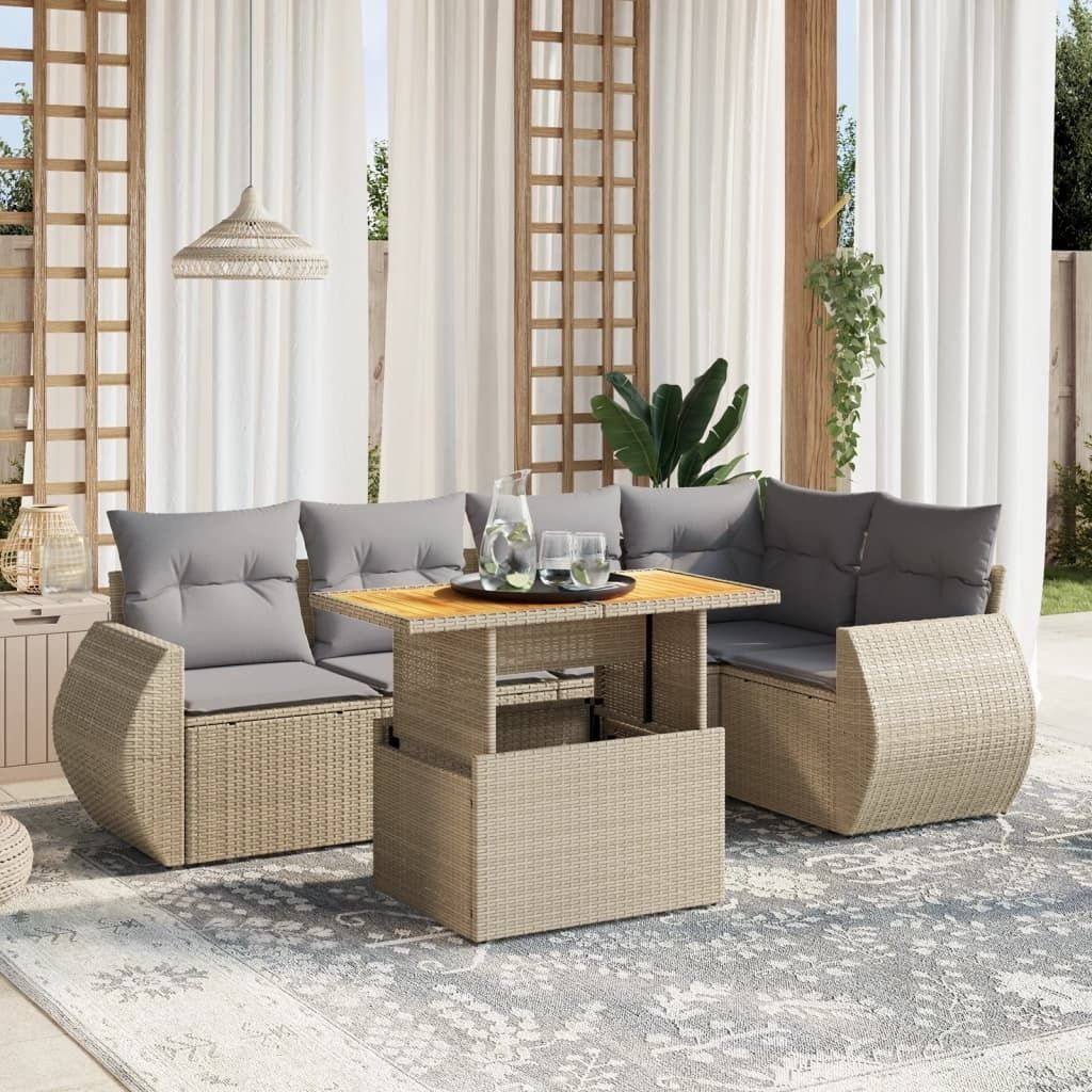 "Rabatt" 6-tlg. Garten-Sofagarnitur - mit sofa - mit Kissen Beige Poly Rattan - Lounge-Dining set CC10630