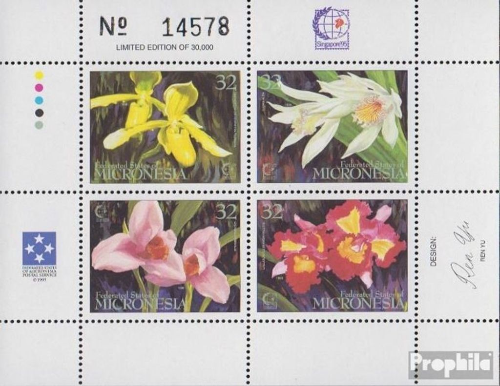 Briefmarken Mikronesien 1995 Mi 431-434 Kleinbogen (kompl.Ausg.) postfrisch Orchideen