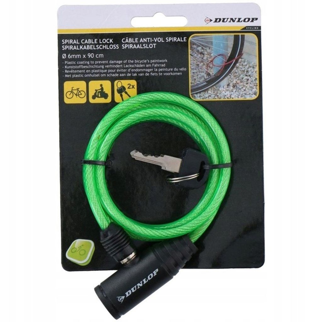Dunlop Spiral Bike Holder With Key 0.6X90Cm Grün