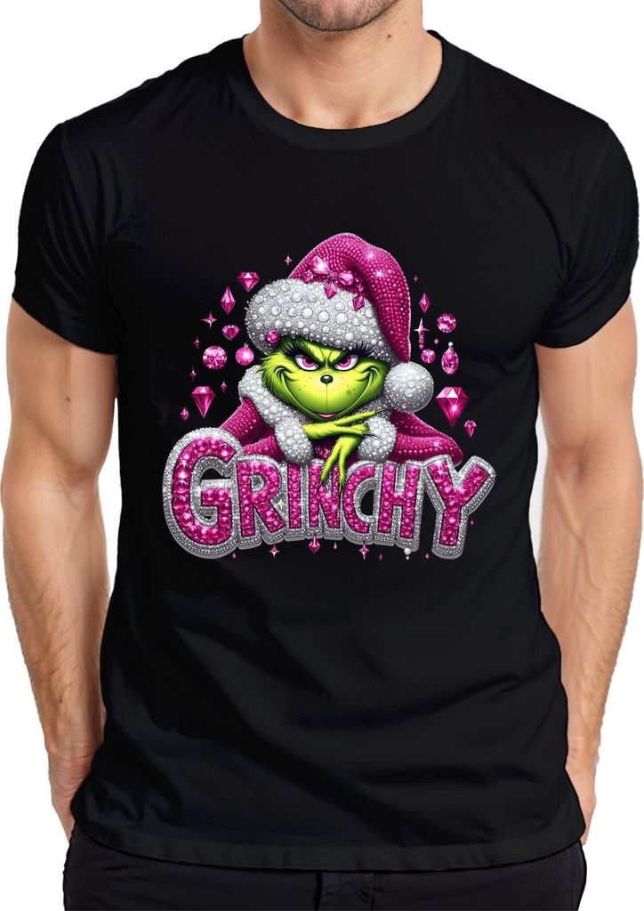 Grinchy Weihnachten Geschenk Pink Glitzer Bling frech glam Herren T-Shirt, Schwarz, L