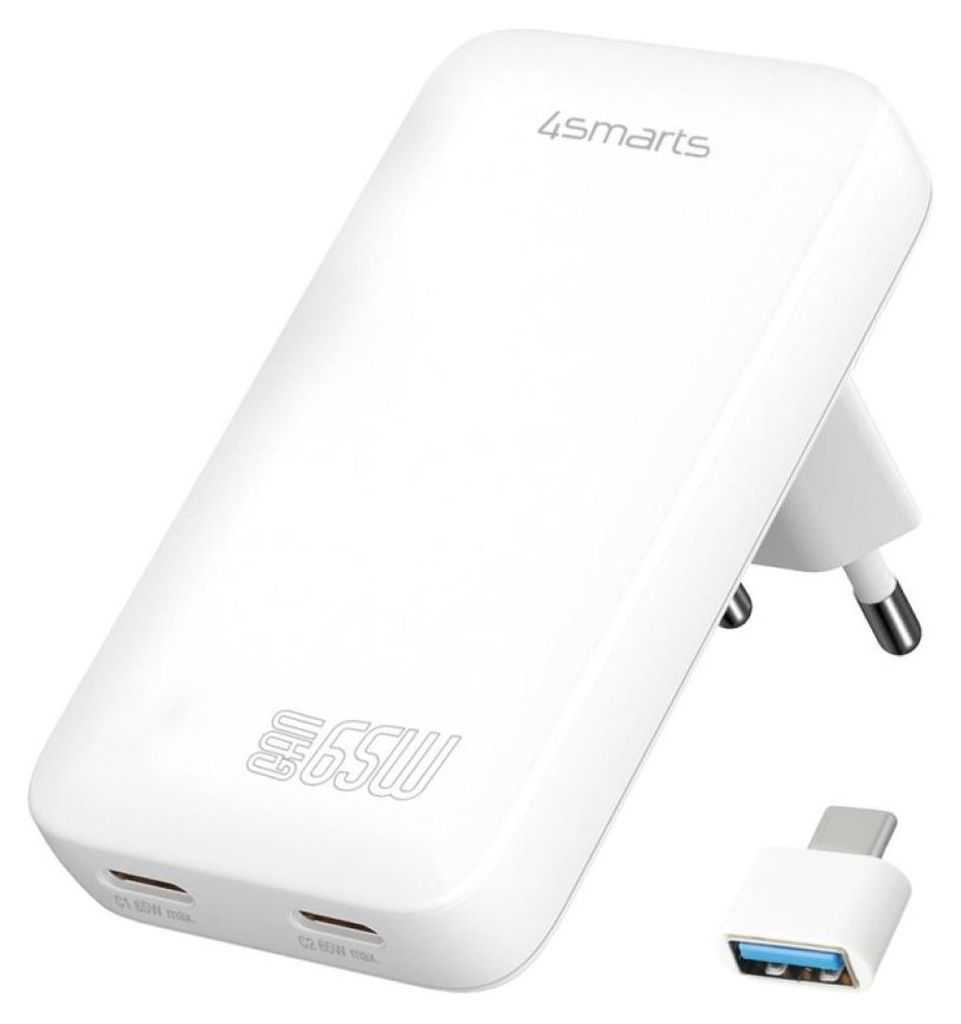 4smarts Netzladegert FlatPlug Slim Dual 65W GaN 2C. wei Produktbild 