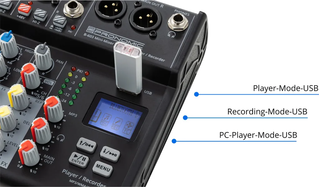Console de mixage compacte Pronomic B-603 interface audio USB et BT