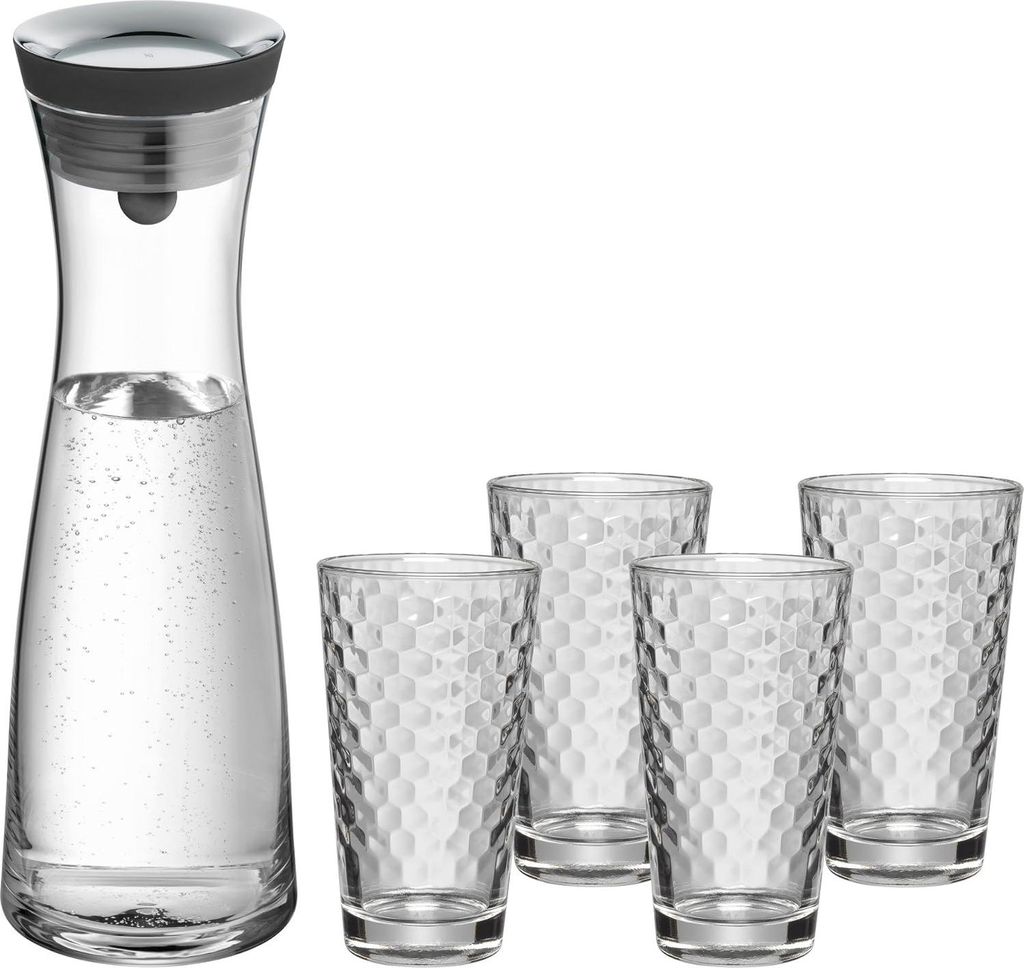 Basic 5-teiliges Wasserkaraffen-Set aus Glas - 1 L mit 4 Gläsern à 275 ml