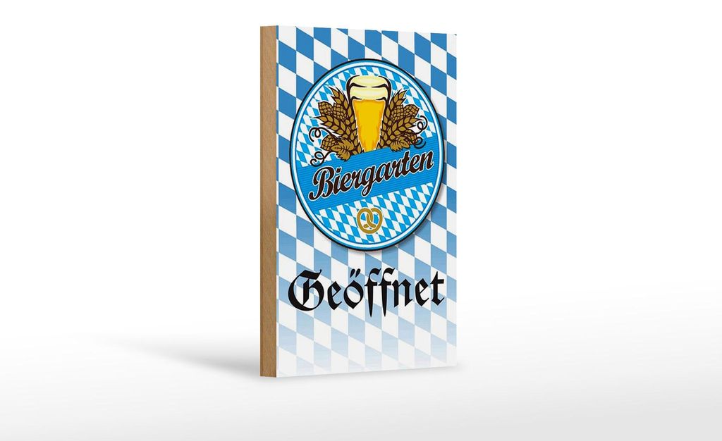 Holzschild Spruch 12x18cm Biergarten Bier Brezel Bayern