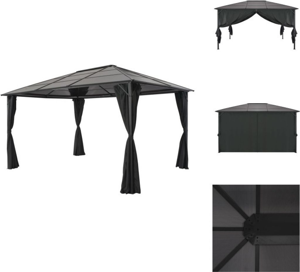 vidaXL Gartenpavillon mit Vorhang Aluminium 4×3×2,6 m Schwarz - Pavillons & Partyzelte