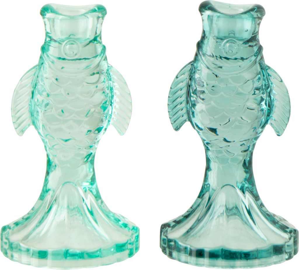 J-Line Kerzenständer Fisch Glas Hellblau/Türkis Sortiert 2