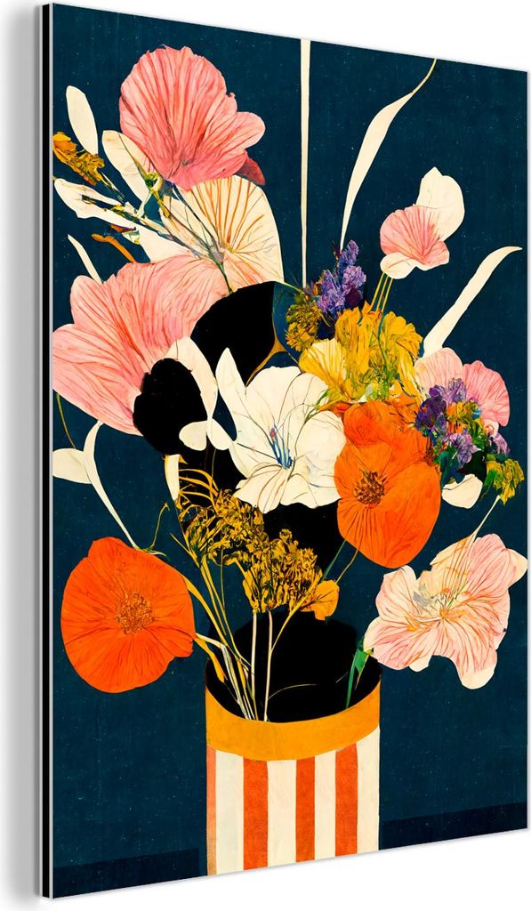 MuchoWow Wanddekoration Metall Metallbild Wandkunst 90x120 cm Blumen - Vase - Malerei - Pflanzen MuchoWow Aluminium Gemälde - Industrial