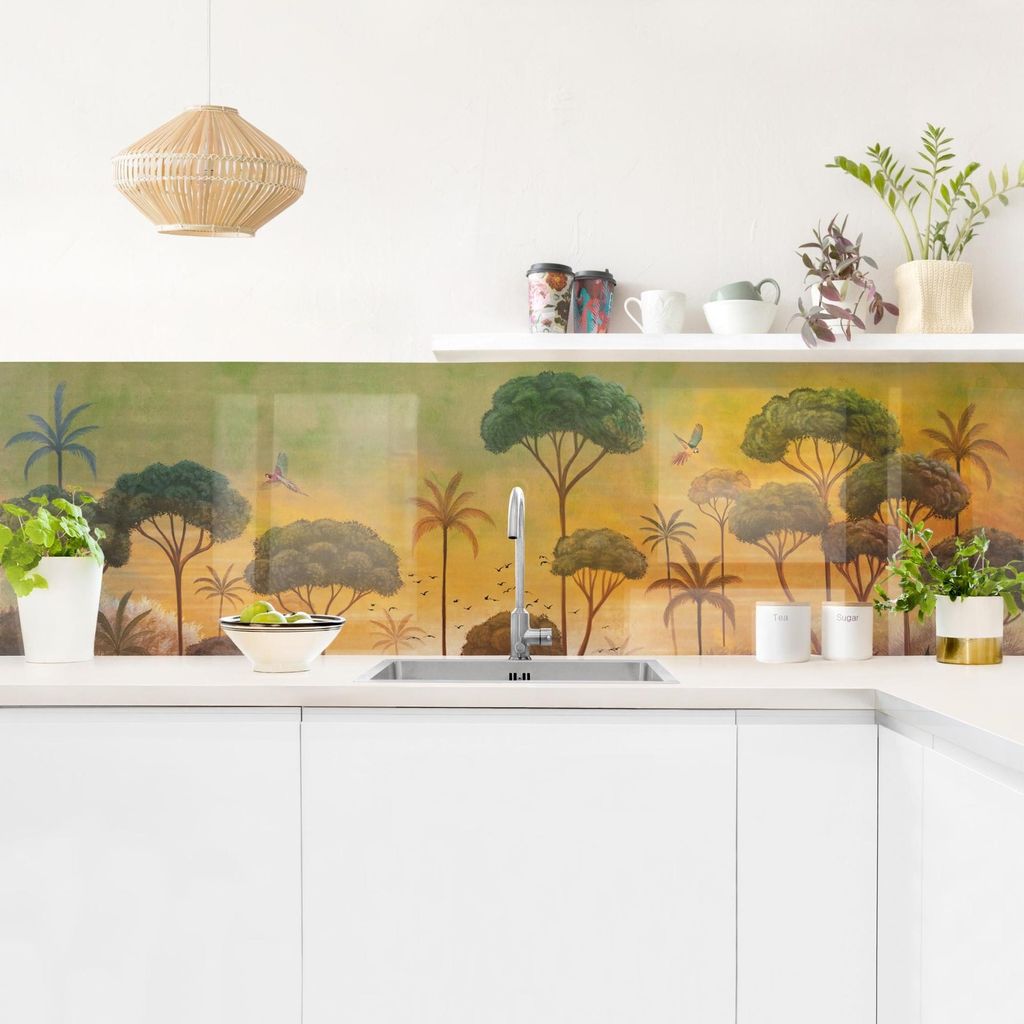 Küchenrückwand Wald selbstklebend - 0.65 mm Wandpaneel wasserfest Pflanzen grün Tropisch Spritzschutz fugenlos