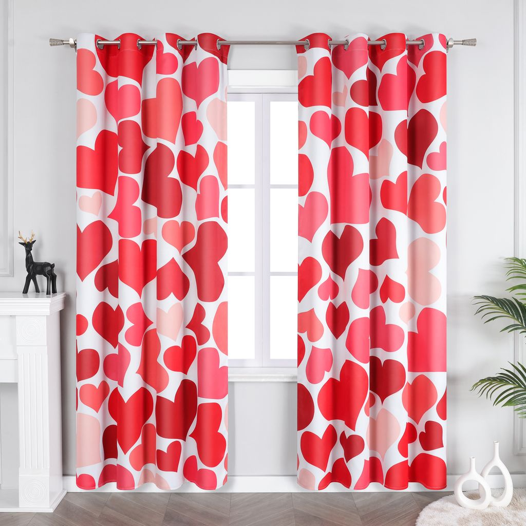 Joyswahl Verdunklungsvorhänge mit Ösen 244x132cm Blickdichte Gardinen Ösenschal modern Vorhang mit Herzmotiv für Schlafzimmer Wohnzimmer Rot 1 ...