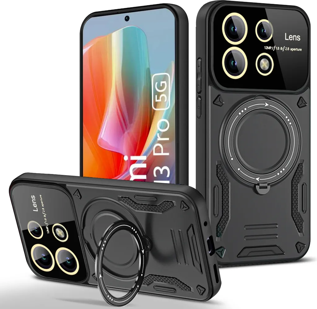 Custodia Nera con Anello per Xiaomi Redmi Note 13 Pro 5G Antiurto